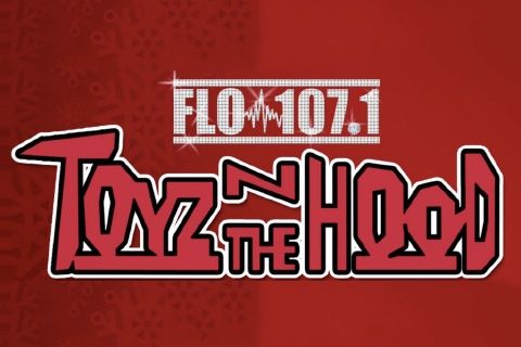 FLO 107.1 Toys in the Hood donation event logo