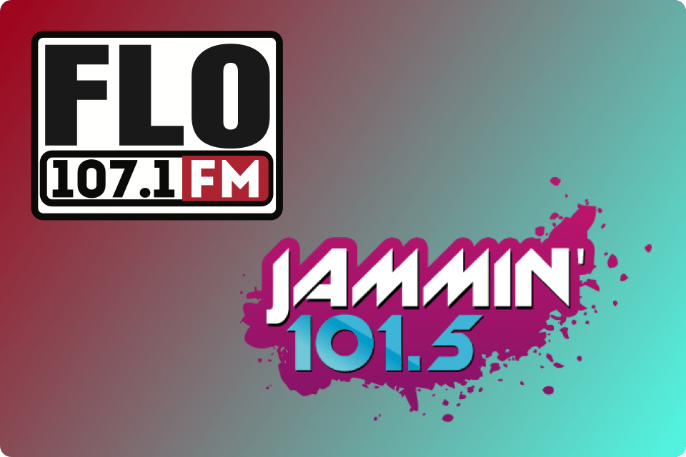 FLO 107.1 and Jammin 101.5 radio station logos