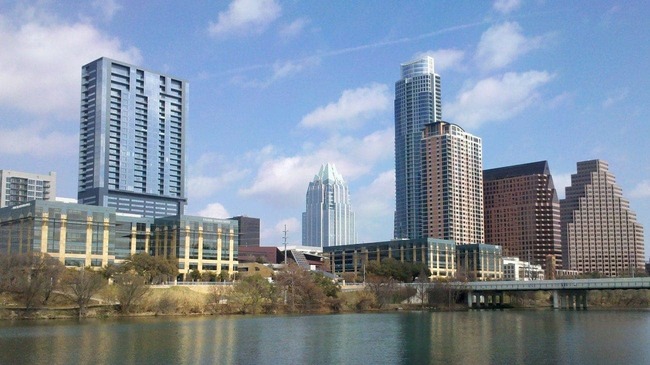 Austin city skyline near water