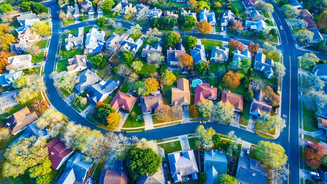 Aerial view of suburban community near Austin, Texas