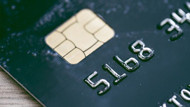 Close up of credit card with security chip