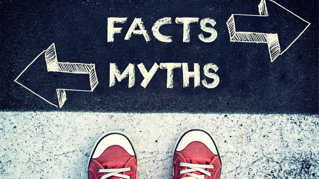 Person standing below a myths vs. facts sign