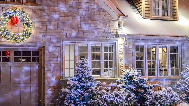 House decorated with outdoor holiday lights