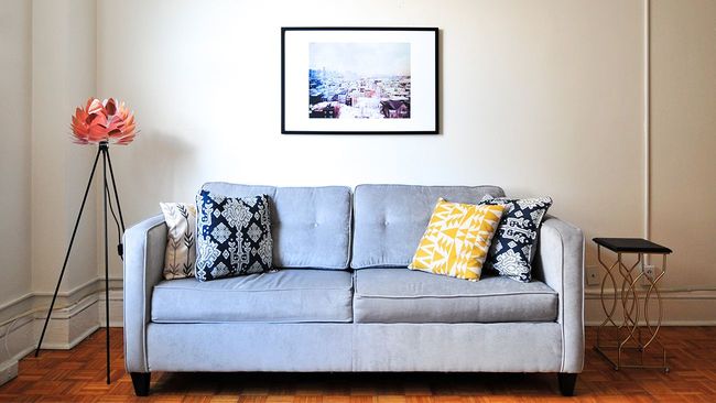 Light blue couch in modern minimalist house
