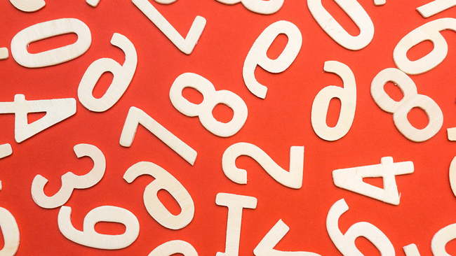 White numbers on red background