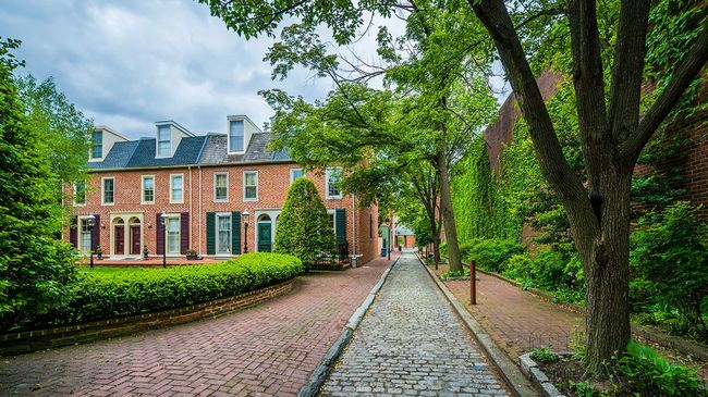 Row of houses in Philadelphia neighborhood.
